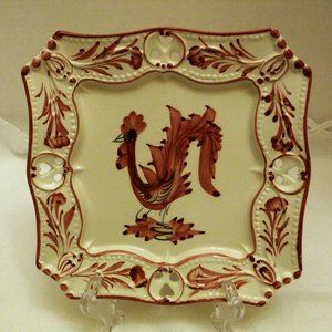 RCCL Portugal Majolica Style Hand Painted Red White Hearts Rooster 7½" Plate